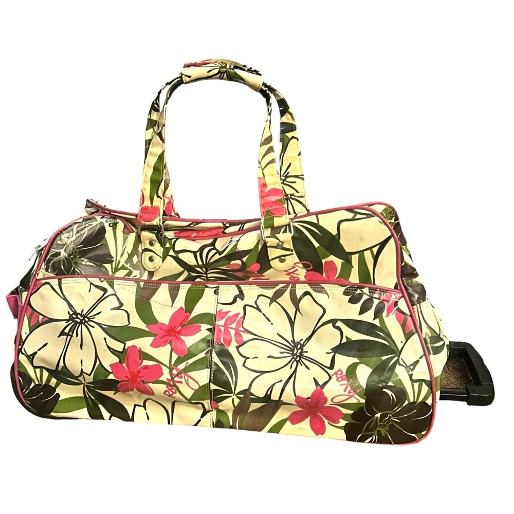 Vintage Y2K Roxy Rolling Duffel Bag 26" Floral Hibiscus Luggage Pink Wheels